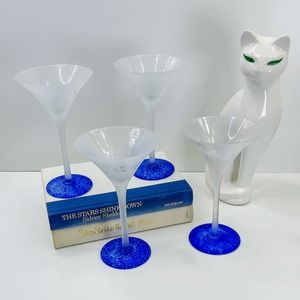 Martini Glasses Grey Goose Vodka Frosted Flying Geese Blue Swirl Foot